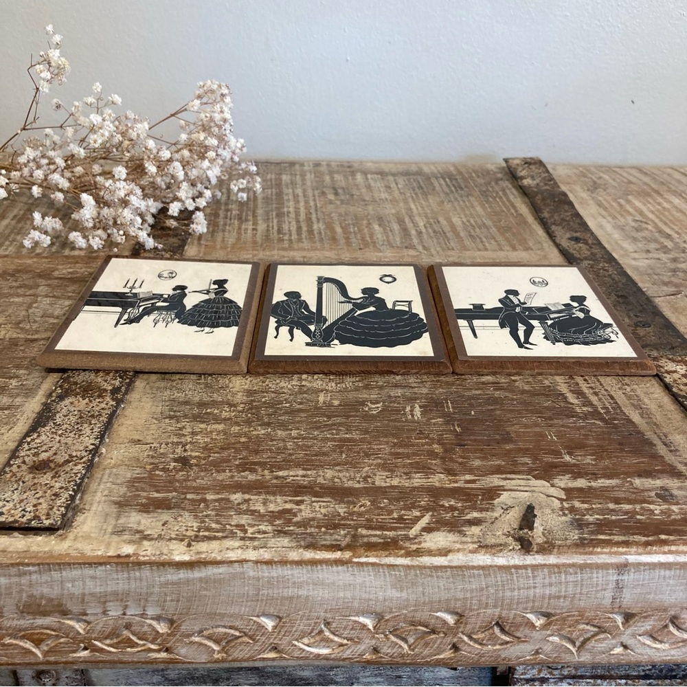 Vintage Set of 3 Victorian Revival Music Silhouette Prints - Black on Cream - Picture 7 of 16